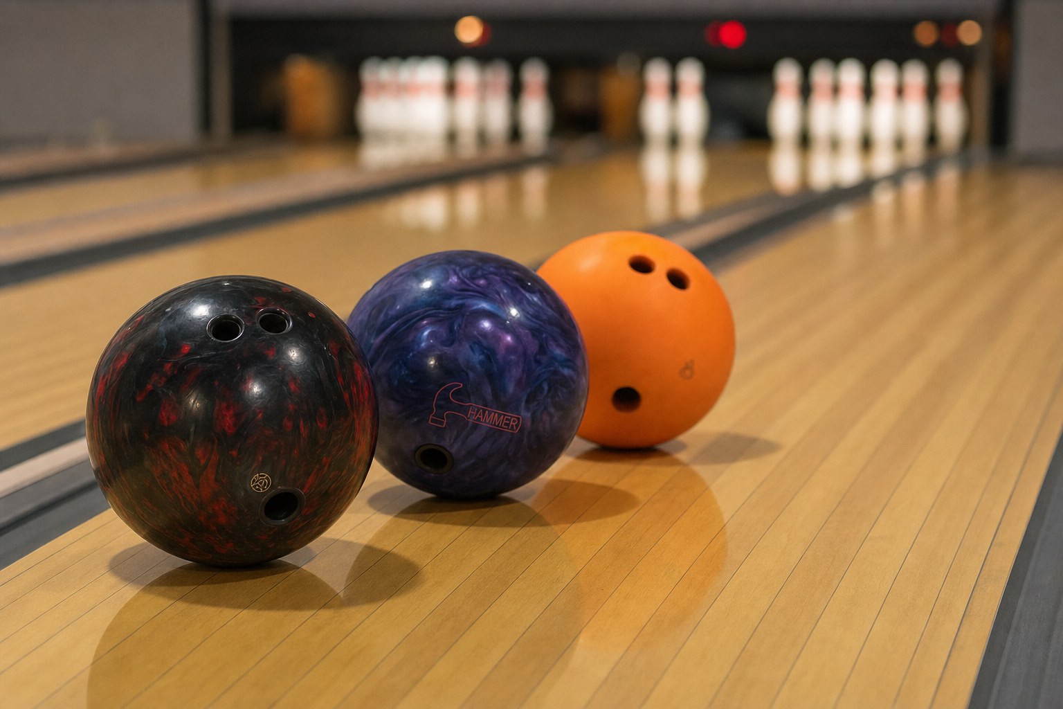 Three bowling balls in motion